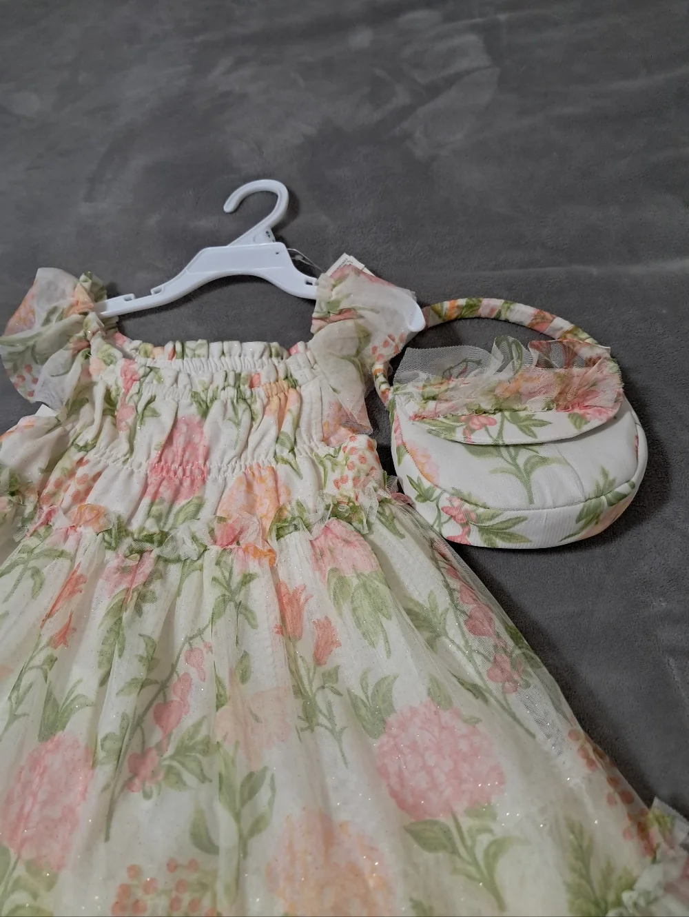 Rachel Zoe Pastel Floral Tiered Sundress Wedding Guest with Small Purse Sz. 5T